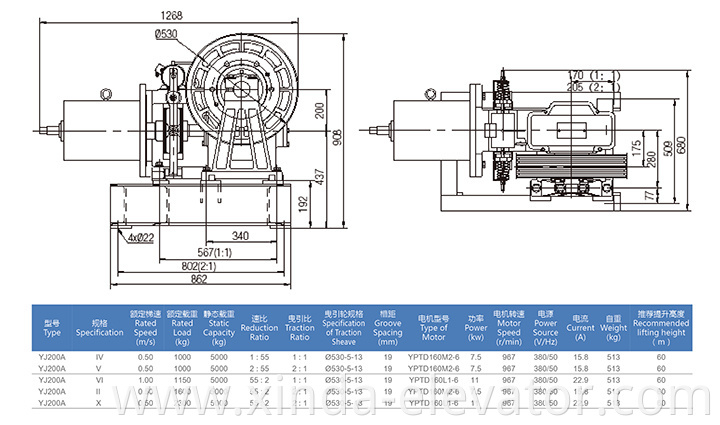 Home Elevator Traction Motor Machine Gear Electric Lift Motor